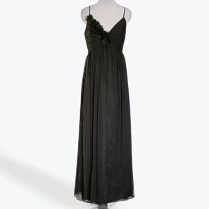 Melissa Sweet Black 100% Silk Chiffon Floral Formal Gown Dress Sz 8 Repair ASIS
